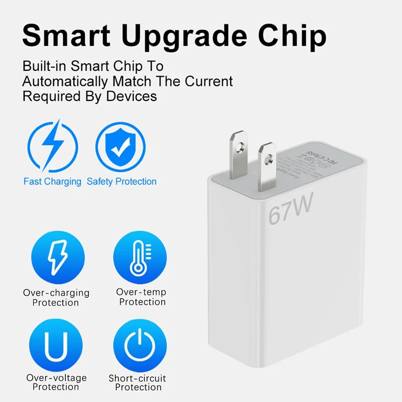 Ultra-Fast 67W US Charger – Premium High-Speed Wall Adapter