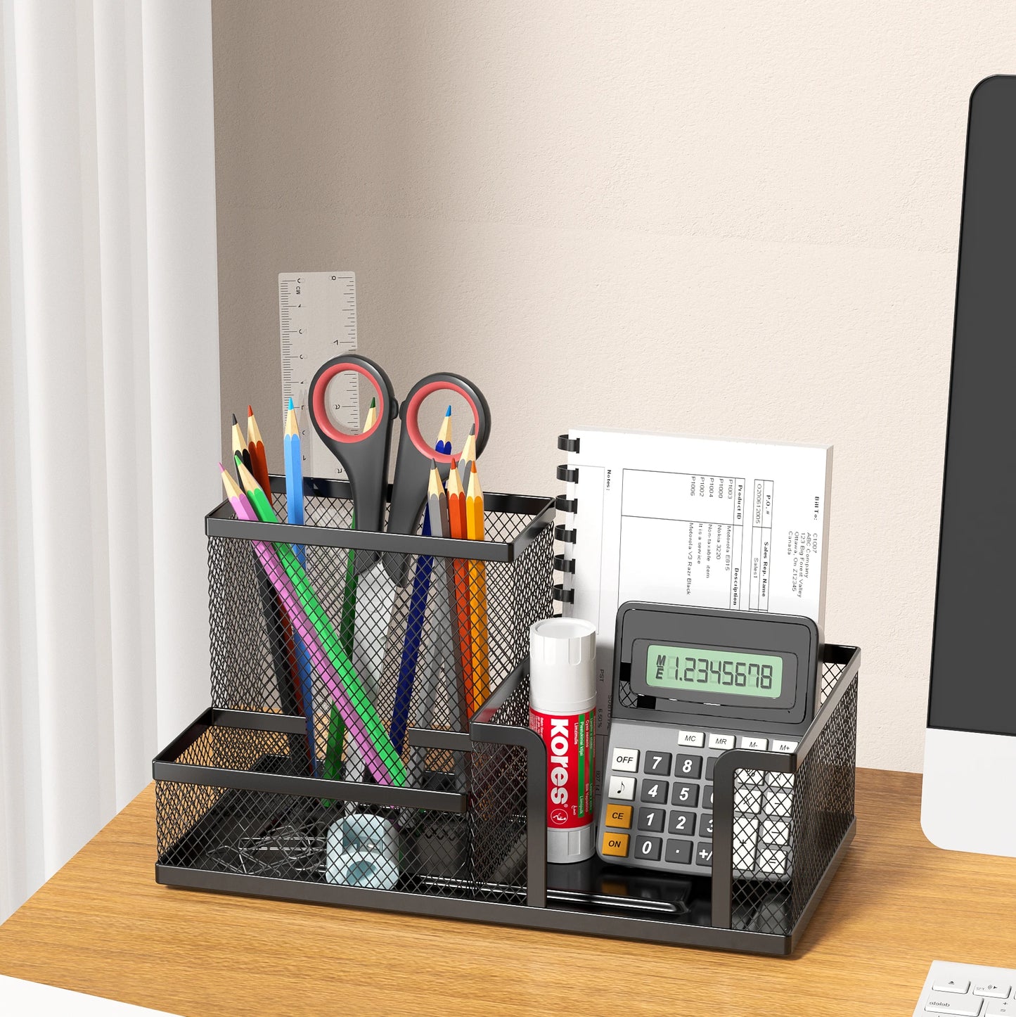 Premium Black Mesh Desk Organizer – 3 Compartments with Pen Holder & Storage Baskets