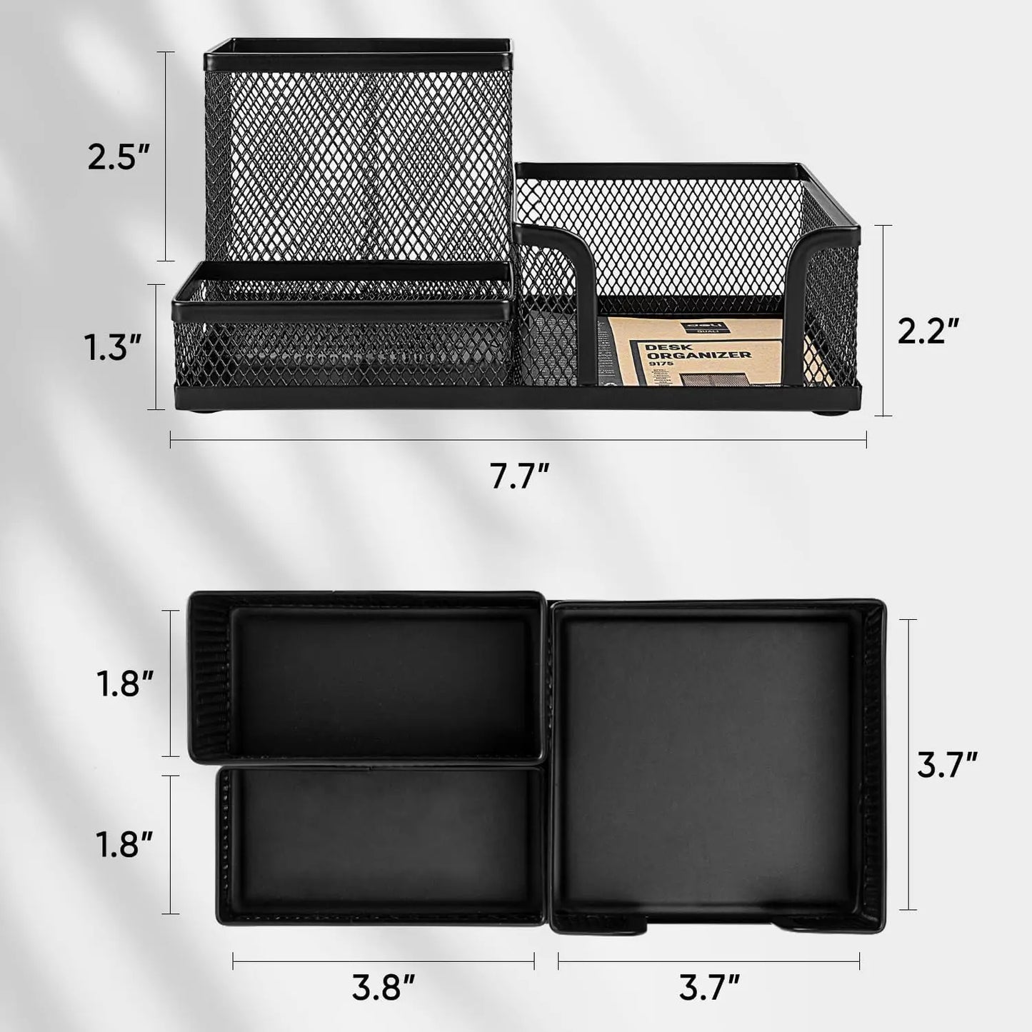 Premium Black Mesh Desk Organizer – 3 Compartments with Pen Holder & Storage Baskets