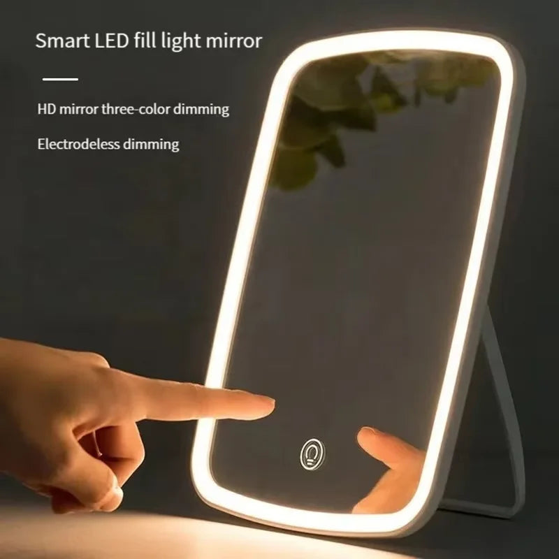 Premium LED Makeup Mirror with Foldable Desktop Stand – Travel-Friendly Square Cosmetic Mirror