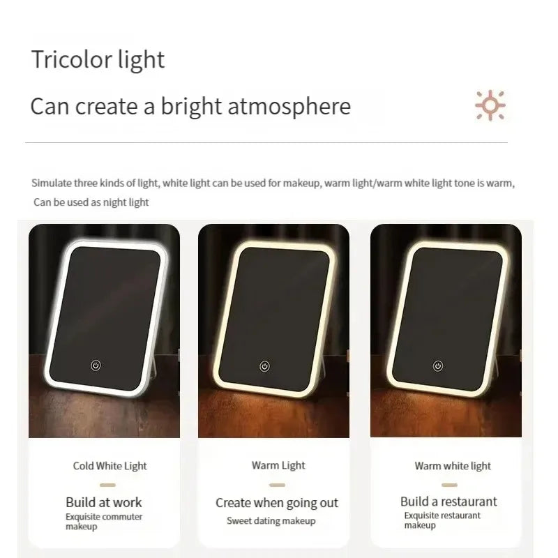 Premium LED Makeup Mirror with Foldable Desktop Stand – Travel-Friendly Square Cosmetic Mirror